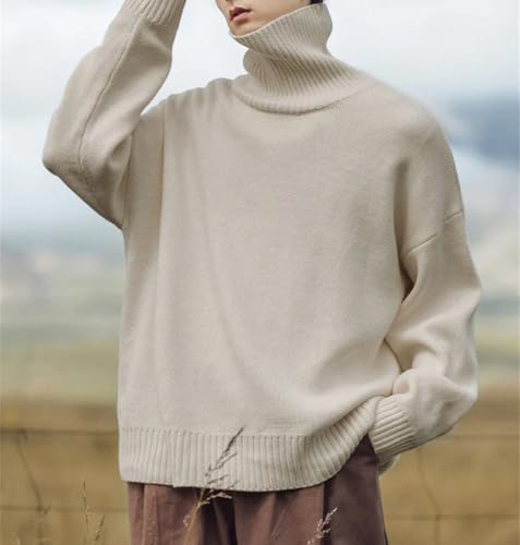 Men's Semi High Neck Solid Color Simple Couple Sweater Casual Loose Oversized Knitted Sweater2
