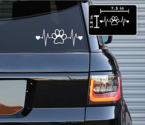 printbeat Dog Paw Heartbeat Vinyl Decals Stickers for Cars, Van, Trucks, Laptop (White, 7.5 x 2.8)