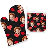 Custom Face Oven Mitts and Pot Holders Set Funny Baking Gadgets Gifts Personalized Cute Cooking Gloves for Cooking Lovers Family Friends (Funny)