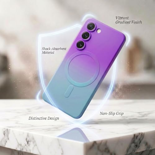 Image of amazon basics Gradient Mag-Safe Case for Samsung Galaxy S23 5G | Soft Silicone Shockproof Cover with Camera Protection | Slim Lightweight Design | Smooth Touch & Durable - Purple & Gray