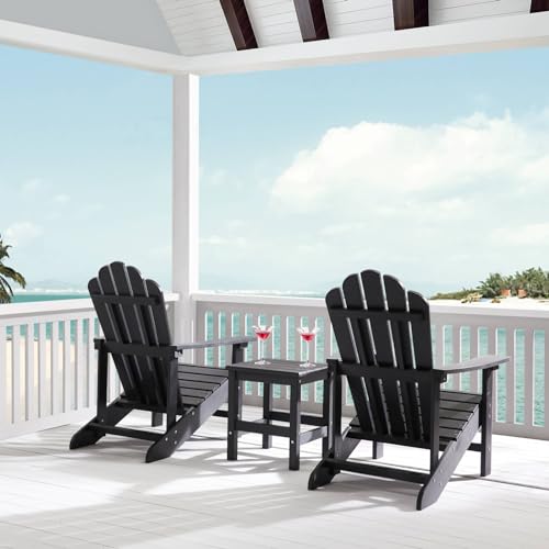 Image of Psilvam Classic Adirondack Chair, Standard-Sized Poly Lumber Fire Pit Chair, 350Lbs Support Weather Resistant Patio Chairs for Garden, Party, Beach(Black)