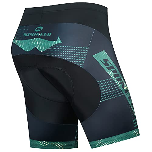 sponeed Shorts de ciclismo masculinos acolchoados, calças de ciclismo para ciclismo, Verde escuro mu