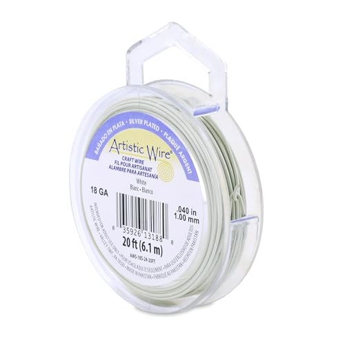 Image of Artistic Wire, 18 Gauge Silver Plated Tarnish Resistant Colored Copper Craft Wire, White, 20 ft