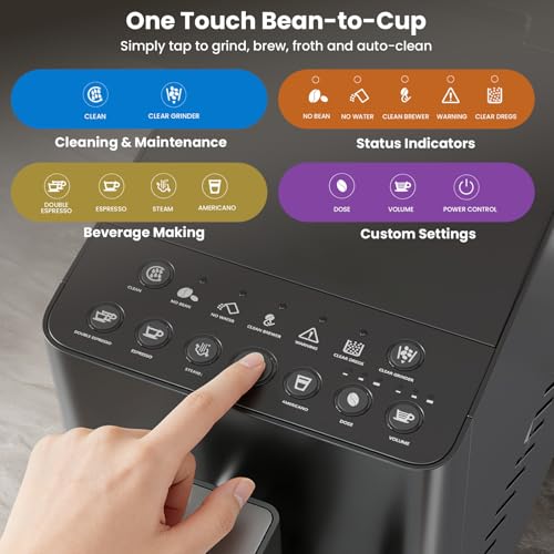 Image of Kismile 20 Bar Automatic Espresso Machine, All-in-One Grind and Brew Coffee Maker with Built-in Grinder, Cappuccino Machines with Milk Frother, One-Touch Americano and Lattes for Home /Office /Gift