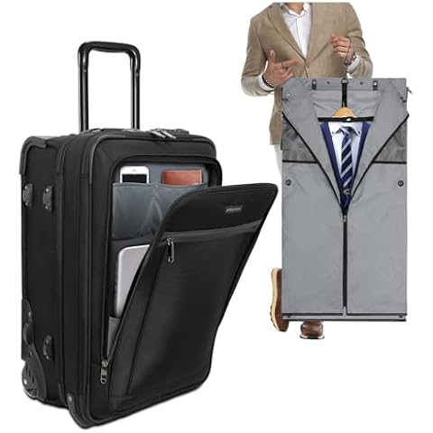 WITSTEP Travel Suitcase with Wheels, Soft Sided Luggage with Built in Garment Bag & Front Laptop Compartment, 22 Inch Rolling Suitcase for Business Travel, Jet Black Cover
