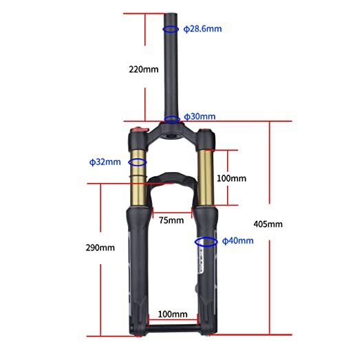 Bolany 20Inch Bike Suspension Air Fork 28.6Mm(1-1/8Inch)*220Mm Thread-Less Straight Steerer Thru-Axle Disc Brake Version Bicycle Mtb Front Fork 100Mm Travel #TOP1