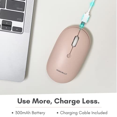 Macally Wireless Bluetooth Mouse - Quiet, Comfortable, Rechargeable for MacBook Air/Pro, Mac, iMac, Apple iPad - Wireless Mouse for Laptop, Windows PC Desktop