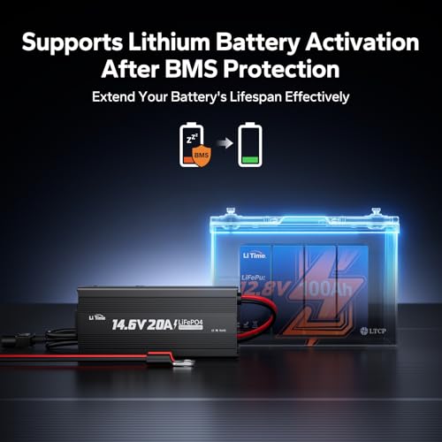 Image of LiTime 12V 20A Lithium Battery Charger, 14.6V Output AC-DC, 0V Activation
