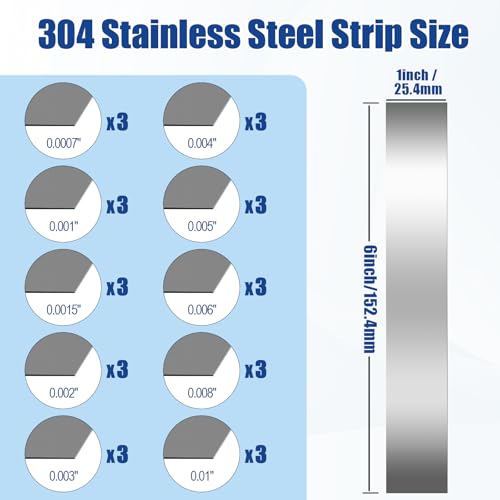 Wezssve SHIM STOCK METAL SHIMS-1632 30 Pieces Shim Stock Assortment Metal Shim Stock 304 Stainless Steel Strips 1 Inch Width X 6 Inch Length thumb #1
