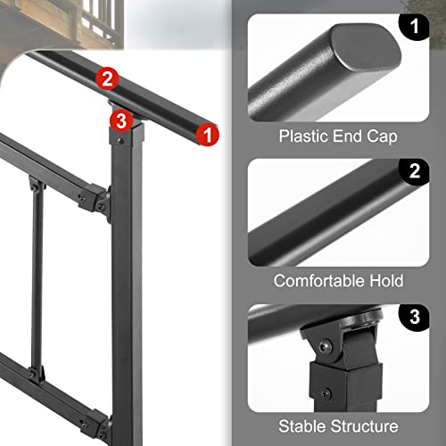 Homishare Outdoor Step Handrail, Fit For 4-5 Steps, 5Ft Wrought Iron Handrail For Outdoor Steps, Height Adjustable Modern Handrail With Fence And Installation Kit, Matte Black #TOP2