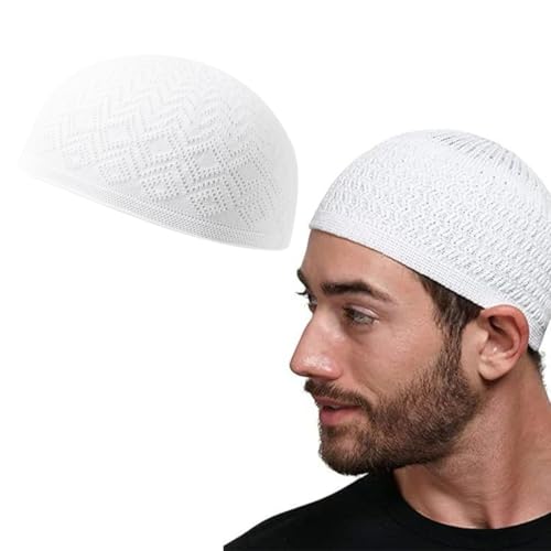 CULEO Gorros de punto para hombre,Gorro de punto blanco, estilo turco, étnico, musulmán