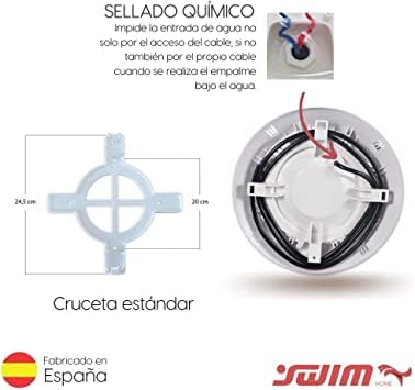 SWIMHOME Pack Iluminación Piscina | 2 Focos LED de Superficie + Control Remoto ON/Off + Transformador | ABS Blanco Resistente | Ø29 cm 35W 12V/AC RGB 2 Hilos | Transformador 100W 12V/AC