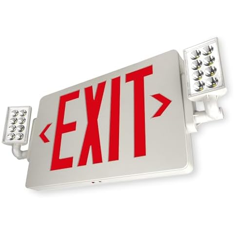 LFI Lights Thin Red LED Exit Sign with Emergency Lights Adjustable Heads, Battery Backup, White Housing, UL Listed, Hardwired (1 Pack) Cover