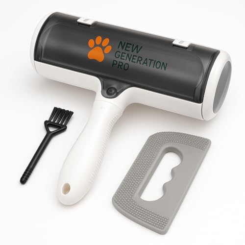 New Generation Pro – Spazzola Leva Peli Animali per Cani e Gatti Bianca – Rullo Autopulente Riutilizzabile con Serbatoio Grande + Spazzolino e Raschietto, Ideale per Divani, Vestiti e Auto