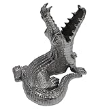IHI EST. 1986 Open Mouth Crocodile Shaped - 13 x 8 x 11 Inch Silver Tone Polished Aluminum Tabletop Wine Bottle Holder