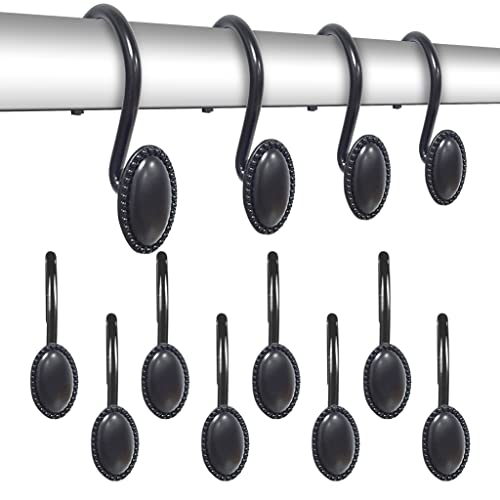 YJNSFT 12 Stück Duschvorhanghaken, rostfreie Metallstangenringe-Sets, Vintage-Stil, runde dekorative Metall-Vorhangstange für Badezimmer, WC, Küche (schwarz) Cover