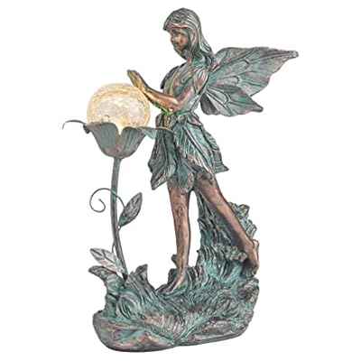 TERESA'S COLLECTIONS Garden Fairy, Large Bronze Garden Sculptures & Statues Resin with Solar Outdoor Light, Yard Art Lawn Ornaments for Outdoor Decor, Ideal Housewarming Gifts for Mom Birthday 10.6"