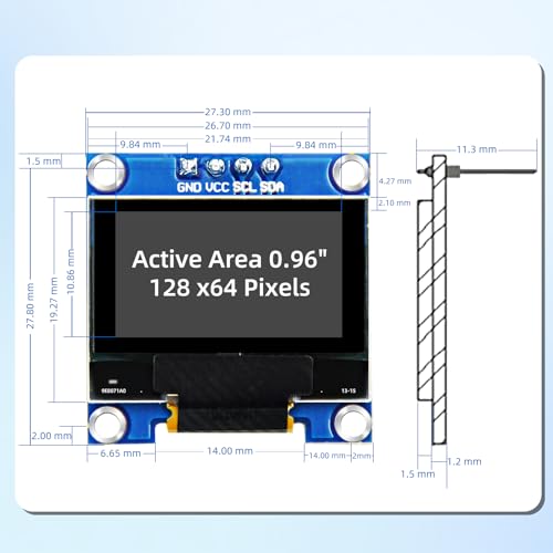 Image of 5 Pcs 0.96 Inch IIC I2C OLED Display Module, 128x64 Pixel SSD1306 Mini Self-Luminous OLED Screen Board Compatible with Arduino Raspberry Pi (White)
