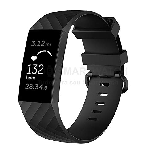 Pulseira de Silicone Preto para Relógio Fitbit Charge 3