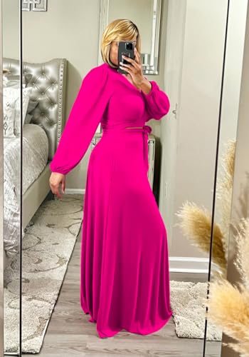 Image of Plus Size Women's 2 Piece Outfits Casual Long Sleeve Wrap Crop Top Maxi Long Dress Flowy Matching Sets