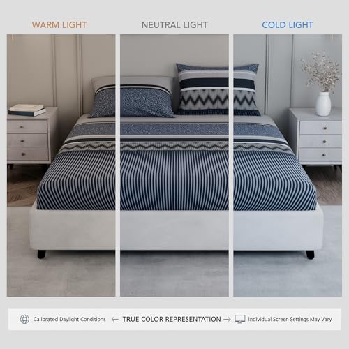 Image of BLISSHOME SoftTouch 150TC Cotton King Size Fitted Bedsheet with 2 Pillow Covers, Silky Smooth Bedding Set, Breathable, Easy Maintain, Geometric Pattern - Navy (183cm x 198cm + 25cm Drop)