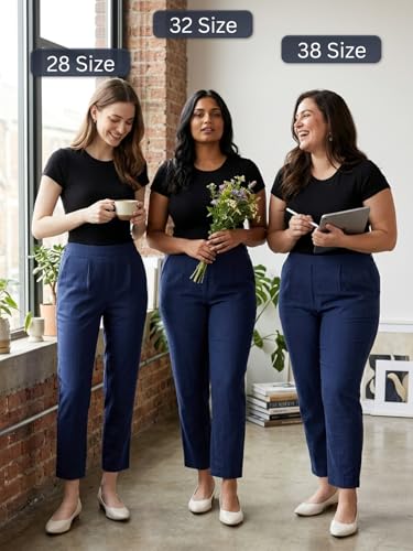 Image of Leriya Fashion Linen Loose Pants for Woman |Linen Trouser for Women | Ankle Length Straight Pant Women | Ladies Loose Pants Woman with Elastic Closure |High Waist Formal Office Trousers