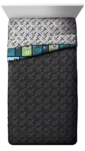 Image of Jay Franco Minecraft Chibi College 5 Piece Full Bed Set - Includes Reversible Comforter & Sheet Set - Bedding Features Creeper & Ghost - Super Soft Fade Resistant Microfiber
