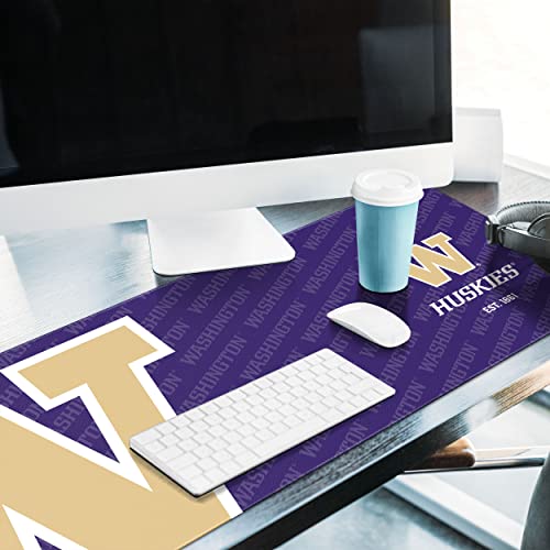 Image of YouTheFan NCAA Washington Huskies Logo Series Desk Pad | Water And Stain Resistant, Heavy-Duty Non-Slip Rubber Backing, Stitched Edge, Fits Under Mouse, Computer And Keyboard
