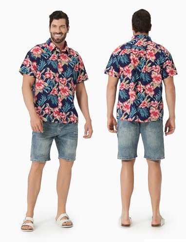 Image of PATPAT Family Hawaiian Matching Outfits - Mommy and Me Vacation Outfits | Halter Sundresses and Button Down Shirts,Caribbean Vacation Summer Tropical Outfits,Hawaiian Boho Tropical Floral Printed