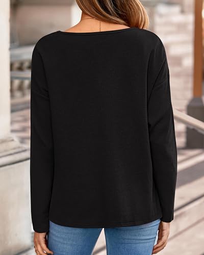KIRUNDO Oversized Waffle Knit Tops for Women 2025 Fall Long Sleeve Henley Shirts Casual Blouse Deco Button Fashion Clothing2