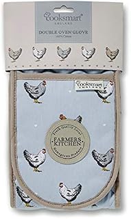 Cooksmart Farmers Kitchen Double Oven Glove, 100% Cotton, Blue, 17 x 90cm