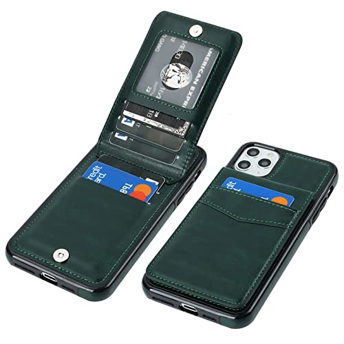 KIHUWEY Compatible with iPhone 11 Pro Max Case Wallet with Credit Card Holder, Premium Leather Magnetic Clasp Kickstand Heavy Duty Protective Cover for iPhone 11 Pro Max 6.5 Inch(Green)