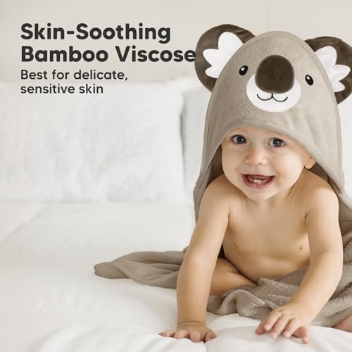 Image of KeaBabies Hooded Baby Towel for Newborn, Baby Bath Towels (Koala, 35x35) | Viscose Derived from Bamboo, Large Baby Towels with Hood, Boys, Girls, Toddler, Soft Absorbent Baby Bath Essentials