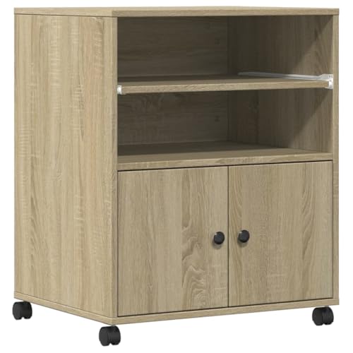 vidaXL Support d'imprimante avec roulettes chêne sonoma 60x48x74 cm, table d'imprimante, table d'imprimante d'ordinateur, support d'imprimante avec rangement