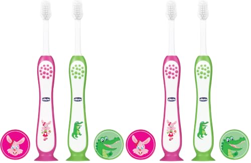 Image of Chicco Toothbrush Set Pink + Green 3Y-8Y (Pack of 2)