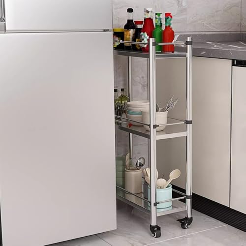 Image of 5-Tier Stainless Steel Utility Cart with WheelsKitchen Work Table Pot and PanHeavy-Duty Metal Storage Rack 40 x 32 x 84 cm Ideal for Home and Restaurant,Silber-15.7X6.3X33.7IN