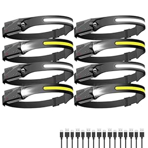 Headlamp Rechargeable 8 Pack, LED Headlight Flashlight Super Bright with 230° Wide Beam, 5 Modes Waterproof Head Lamp for Outdoor Hiking Running Camping