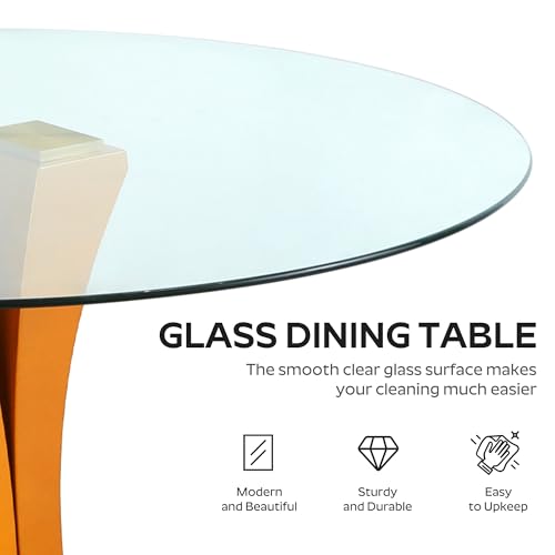 Image of 5-Piece Dining Table Set with 47In Tempered Glass Table and 4 Velvet Upholstered Chairs, Modern Scandinavian Furniture for Dining Room Kitchen(Black&Gold)