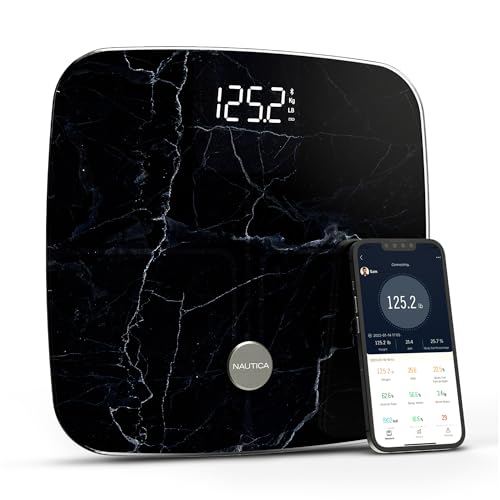 NAUTICA Smart Scale Plus ITO Technology, báscula de grasa corporal con pantalla LED digital, analizador de composición de cuerpo completo, rastreador corporal digital multiusuario, Bluetooth Wi-Fi