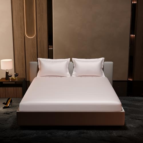 Image of Stoa Paris 300TC UltraSatin Double Bedsheet Set, 10 inch Drop Fitted Bedsheet with 2 Pillow Covers, Hypoallergenic, Wrinkle Free, Aesthetic Bedding, Home Decor, Gift, Date Night - Blushing Pink