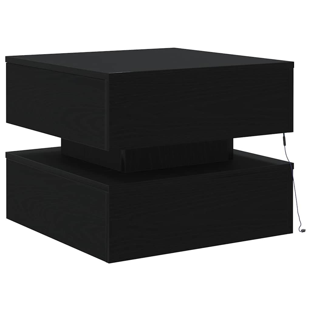VidaXL Tavolino da Salotto con Luci LED Rovere Nero 50x50x40 cm