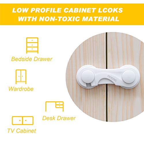 Child Safety Cabinet Locks, Adoric Baby Child Proof Cabinet Kitchen System, Drawers, Adjustable Strap, No Tools or Drilling and Strong Adhesive (8-Pack White) - Image 3