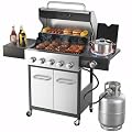 Veralune 5 Burner Gas Grill with Side Burner, Stainless Steel Propane Grill with Porcelain-Enameled Grills, Built-In Thermometer, 68000BTU BBQ Grill for Patio, Backyard, Garden Cooking