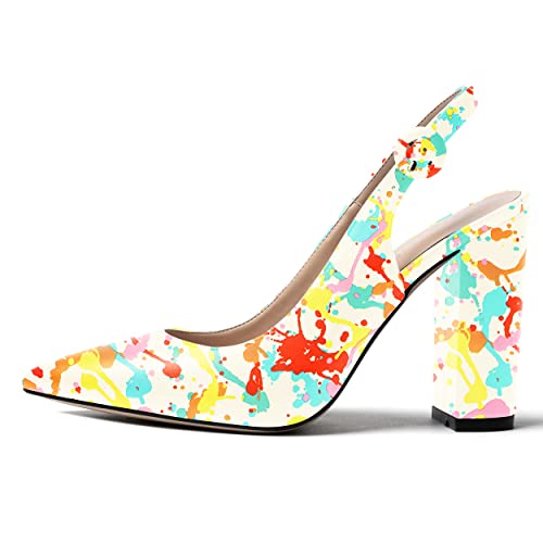 WAYDERNS Women's Matte Adjustable Strap Slingback Pointed Toe Buckle Ankle Strap Fashion Party Block High Heel Pumps Shoes 4 Inch2