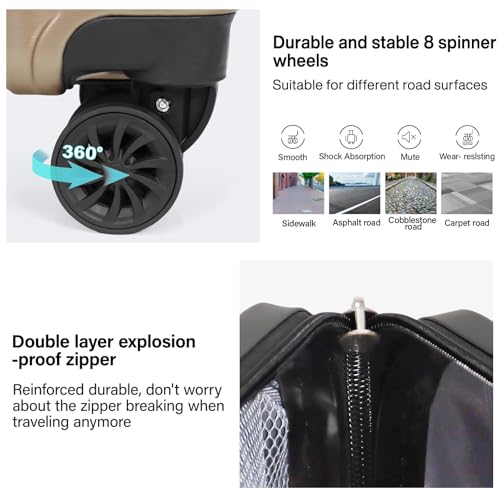 Image of 3-Piece Hardside Luggage Set, ABS+PC Spinner Suitcase with Anti-Burst Zipper & Built-in Lock, 20 /24 /28 Inch (champagne)