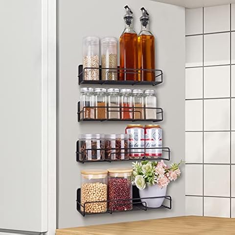 RedCall 4 Pack Magnetic Spice Rack Organizer for Refrigerator,Moveable Fridge Magnetic Shelf for Microwave Oven,Magnet Kitchen Storage And Organization,Spice Jars and Seasoning Bottles Racks Cover