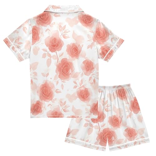 Pink Rose Floral Fantasy Pajamas Set Summer Button Down Sleepwear Pjs Sets Comfy Loungewear2