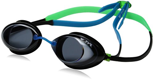 TYR Kids Tracer Racing Goggles, Smoke/Green/Blue, One Size