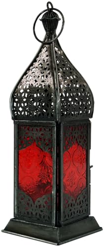 Guru-Shop Métal Oriental / Lampe en Verre Dans un Design Marocain, la Lumière du Vent en 5 Couleurs, Rouge, Fer, Couleur: Rouge, Lampes de Fer, Lampes en Laiton