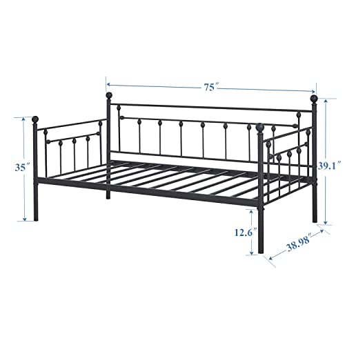 image for VECELO Twin Size Daybed Frame Metal Steel Slat Support/Strong Legs Hea